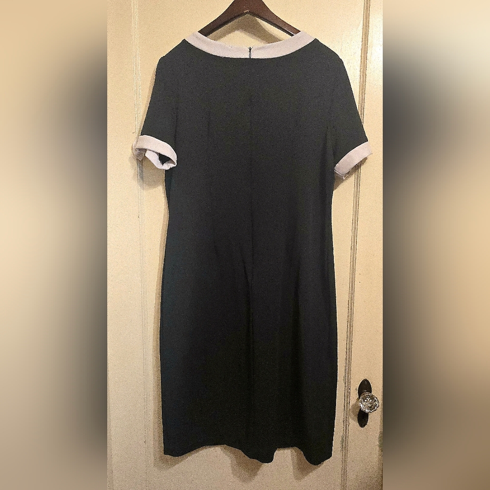 Black White Contrast Shift Dress Bow Detail Zip Back Darts Size 16 - Picture 3 of 6